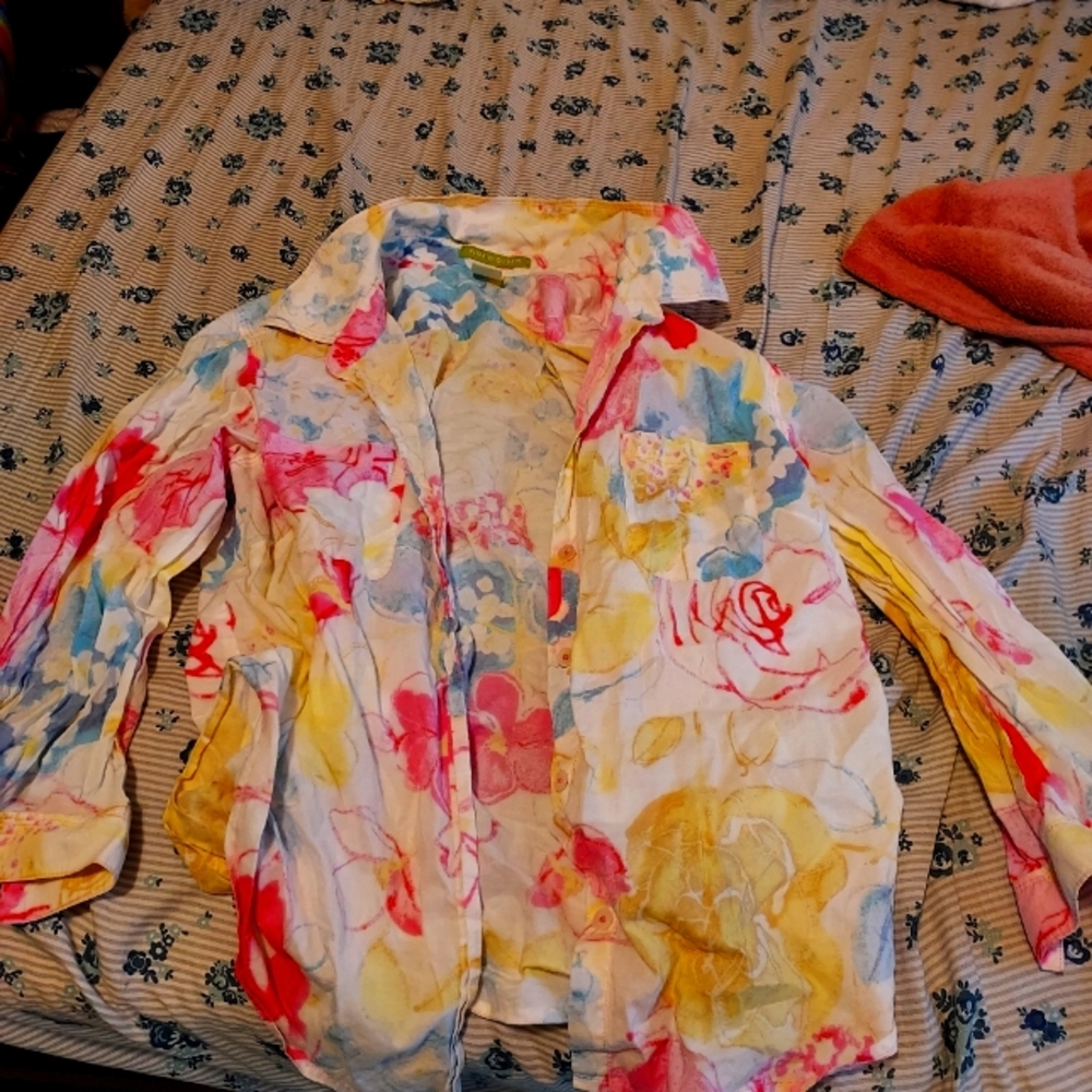 Sigrid Olsen White and Floral Button-Down